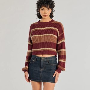 Preppy Style Striped Knit Crew Neck Sweater