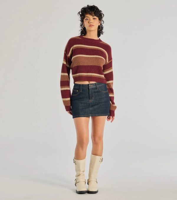 Preppy Style Striped Knit Crew Neck Sweater - Image 3