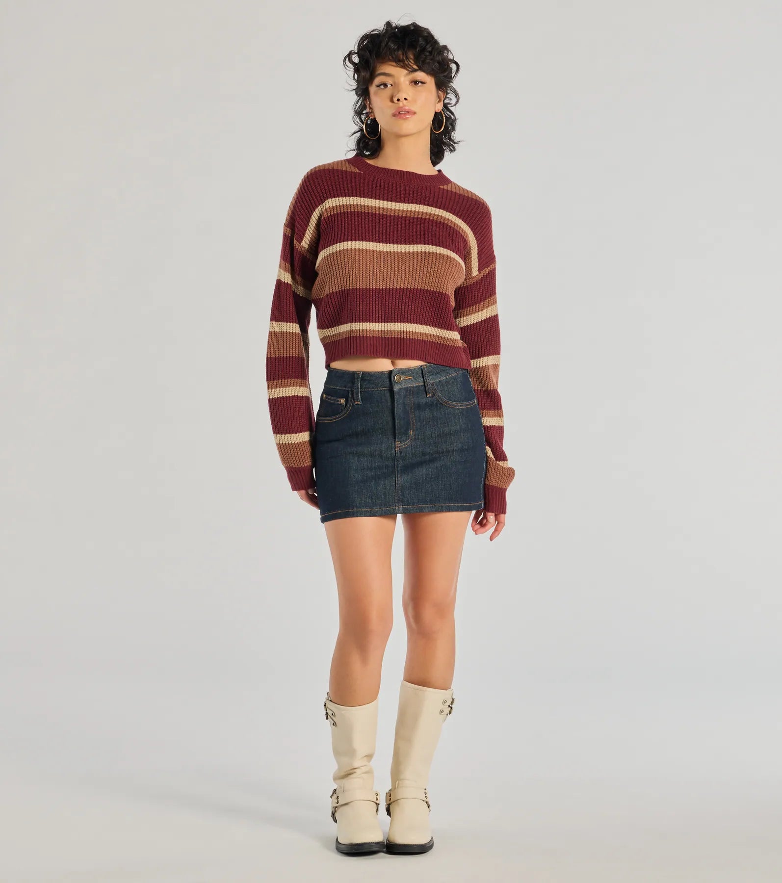 Preppy Style Striped Knit Crew Neck Sweater - Image 3