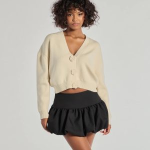 Floral Charm Cropped Cardigan Knit Sweater