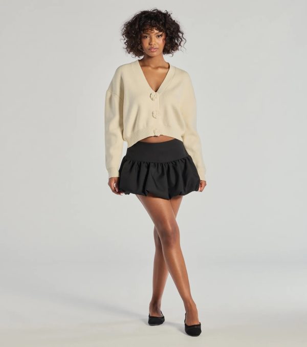 Floral Charm Cropped Cardigan Knit Sweater - Image 3