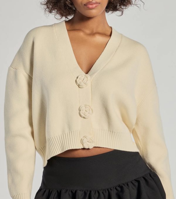 Floral Charm Cropped Cardigan Knit Sweater - Image 4
