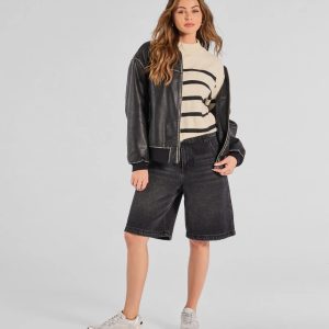 Preppy Casual Striped Knit Mock Neck Sweater