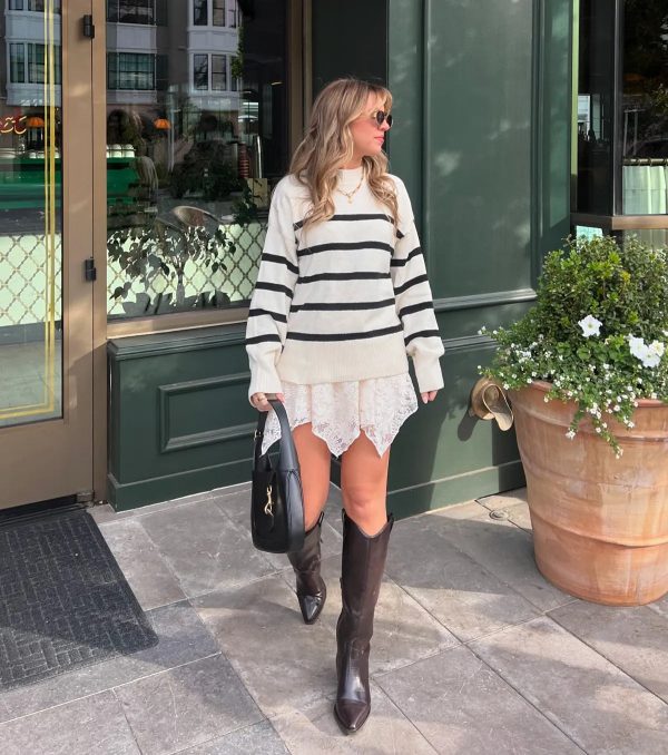 Preppy Casual Striped Knit Mock Neck Sweater - Image 5