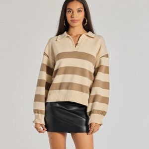 Stripe Sensation Collared Pullover Sweater