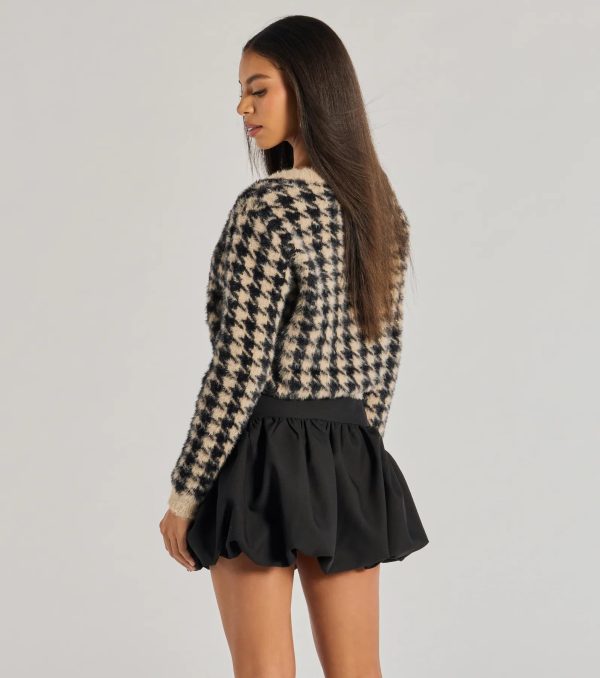 Polished Cozy Houndstooth Eyelash Knit Cardigan - Image 2