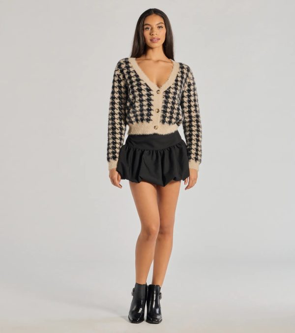 Polished Cozy Houndstooth Eyelash Knit Cardigan - Image 3