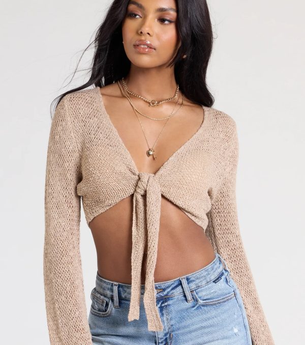 Under The Sun Long Sleeve Tie-Front Crop Top - Image 5