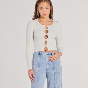 Made The Cutout Long Sleeve Sweater Crop Top