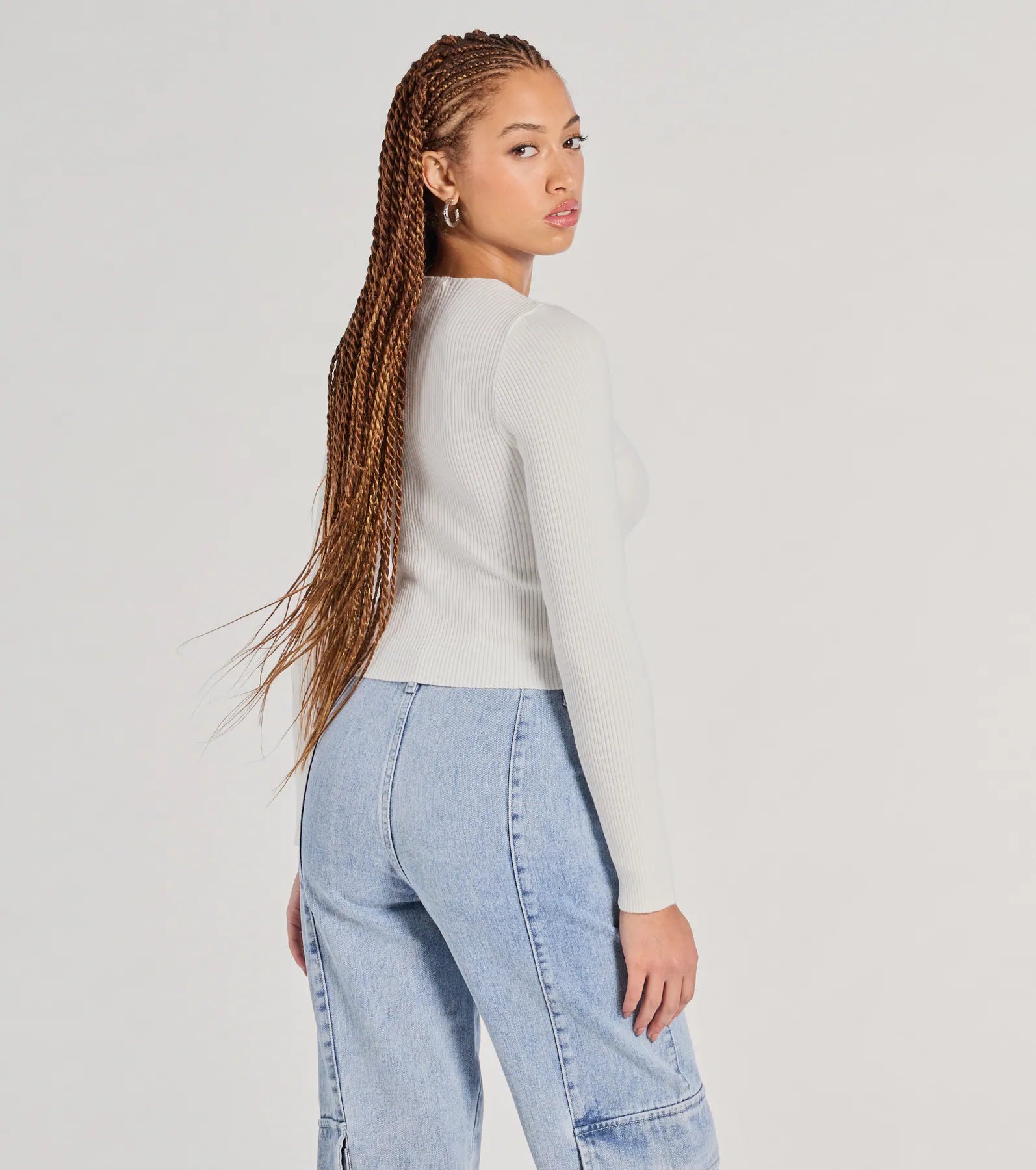 Made The Cutout Long Sleeve Sweater Crop Top - Image 2