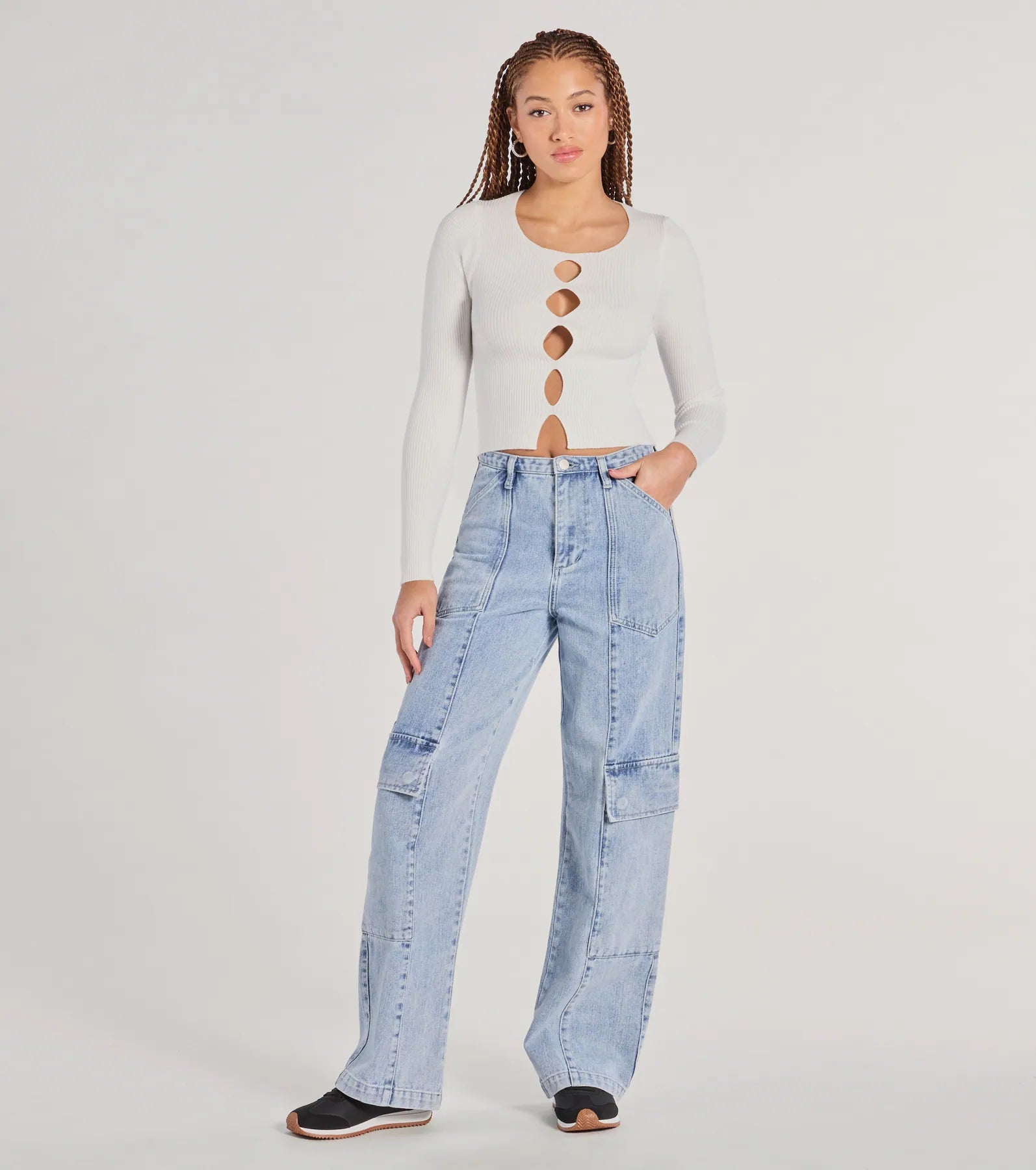 Made The Cutout Long Sleeve Sweater Crop Top - Image 3