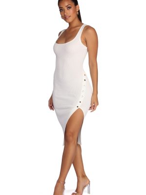 Oh Snap Button Midi Dress