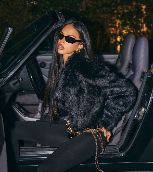 High Drama Cropped Faux Fur Jacket - Image 6