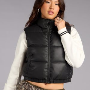 Street Style Cozy Faux Leather Puffer Vest