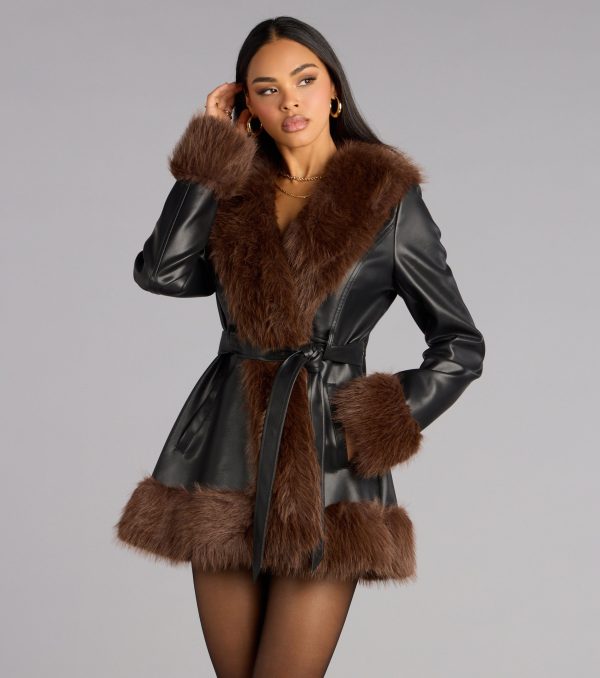 City Luxe Faux Fur Trim Trench Coat - Image 2