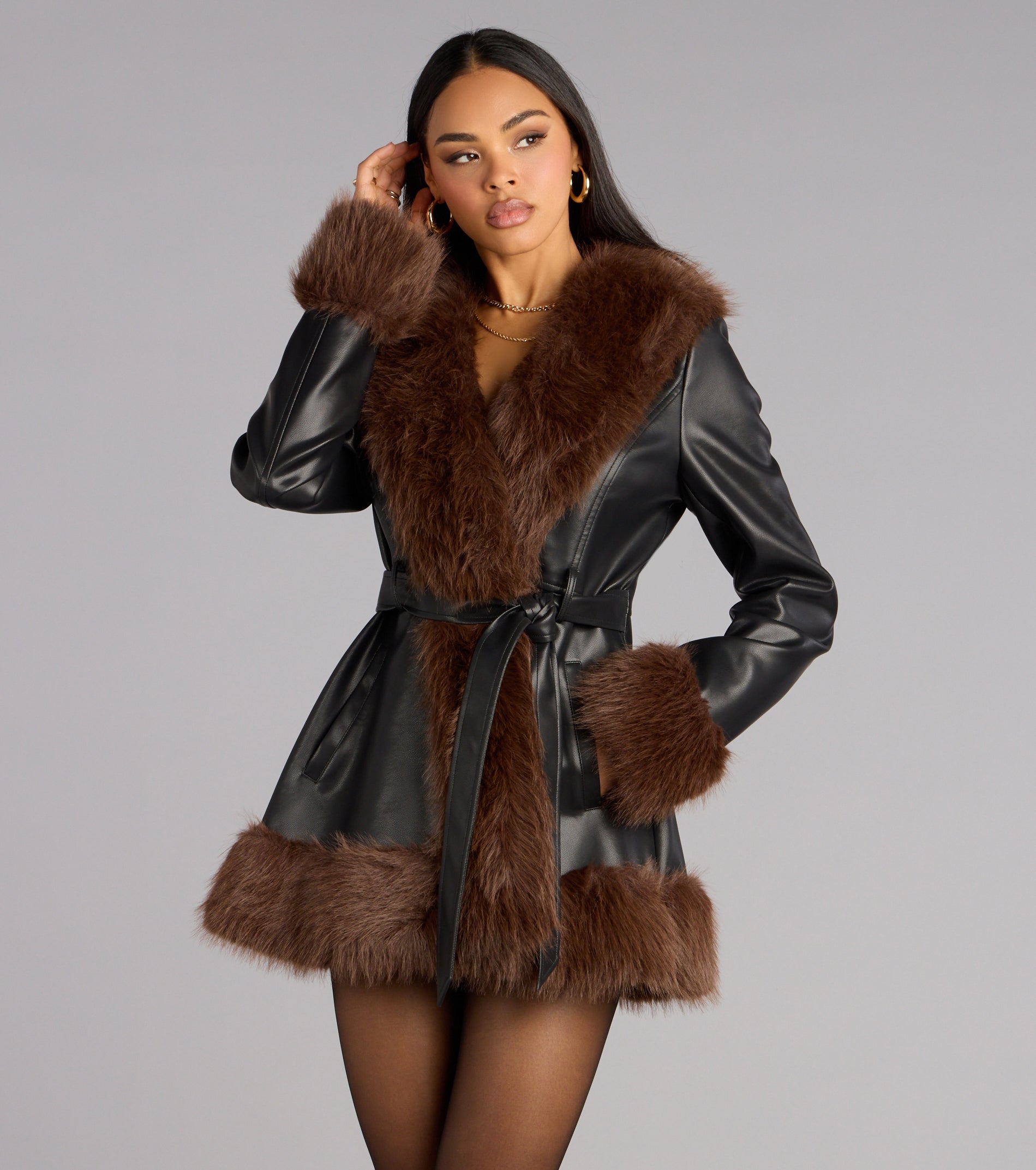 City Luxe Faux Fur Trim Trench Coat - Image 2