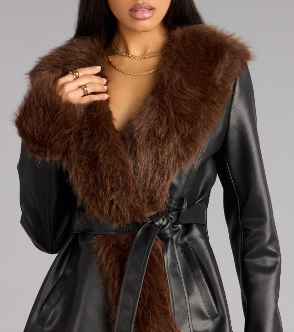 City Luxe Faux Fur Trim Trench Coat - Image 5