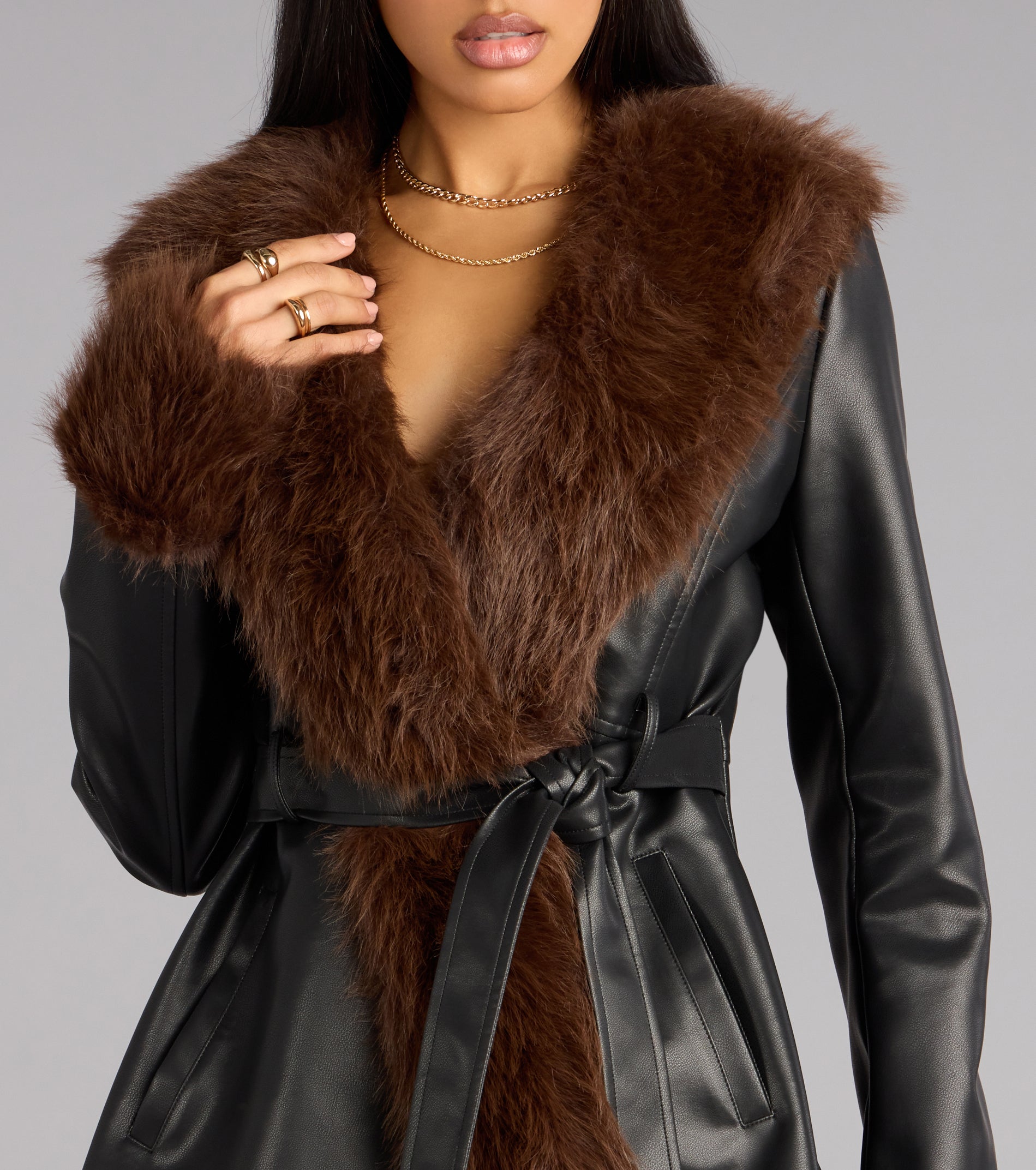 City Luxe Faux Fur Trim Trench Coat - Image 5