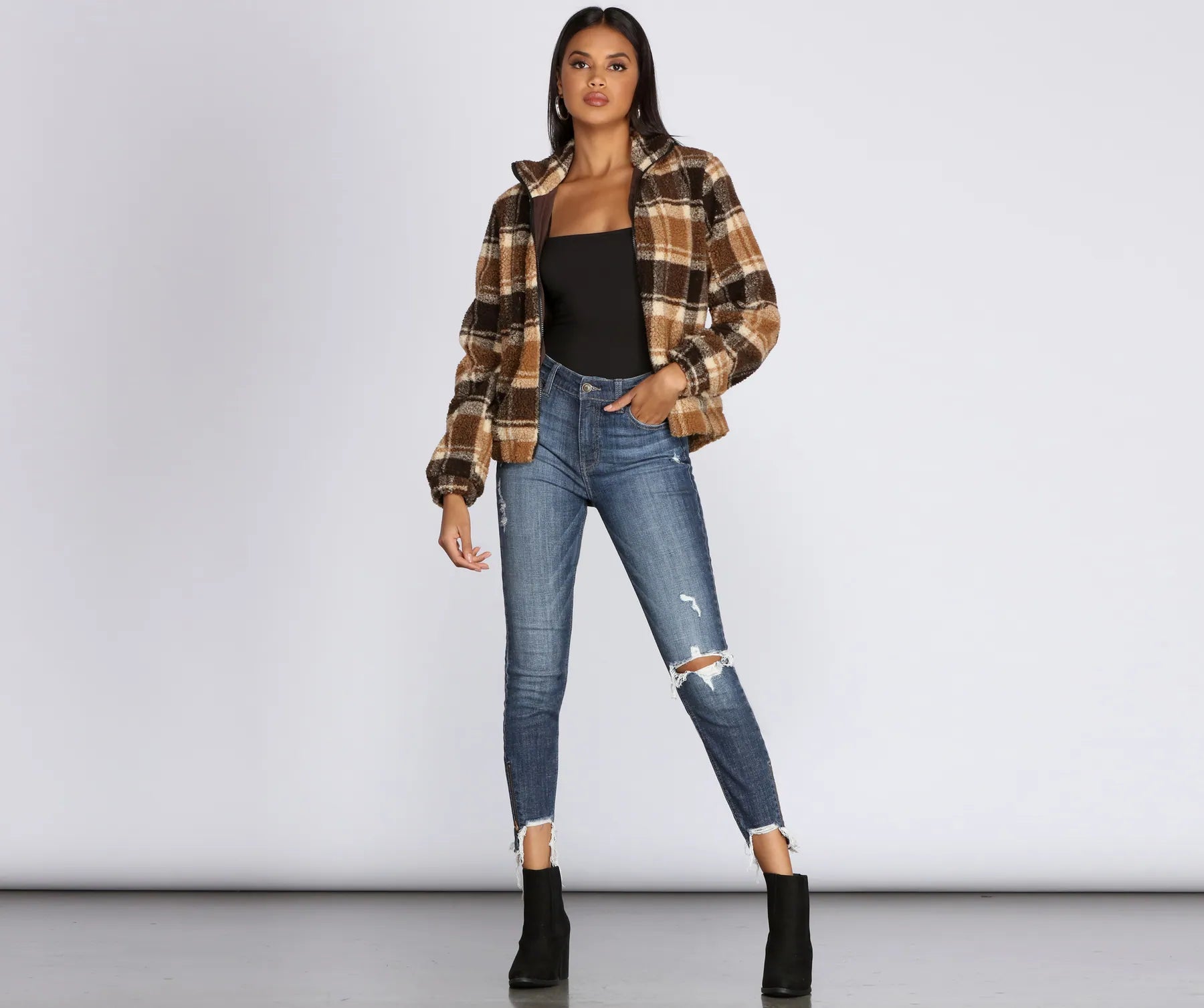 Pretty In Plaid Faux Fur Jacket - Image 4