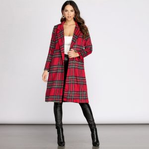 Royal Plaid Long Trench Coat