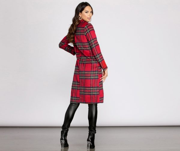 Royal Plaid Long Trench Coat - Image 2