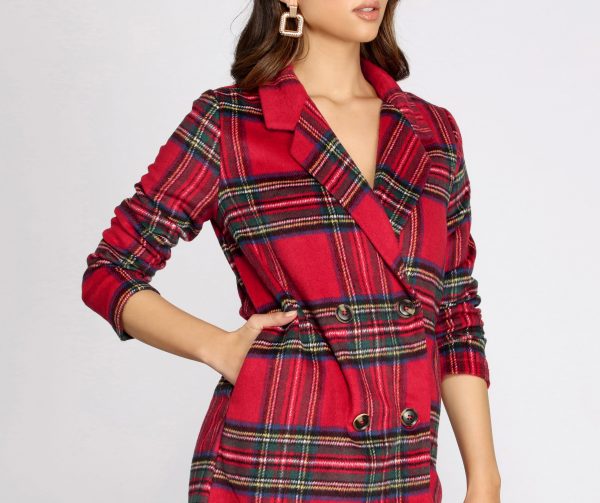 Royal Plaid Long Trench Coat - Image 3