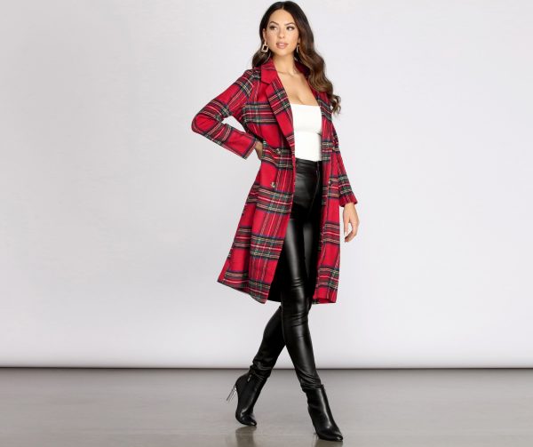 Royal Plaid Long Trench Coat - Image 4
