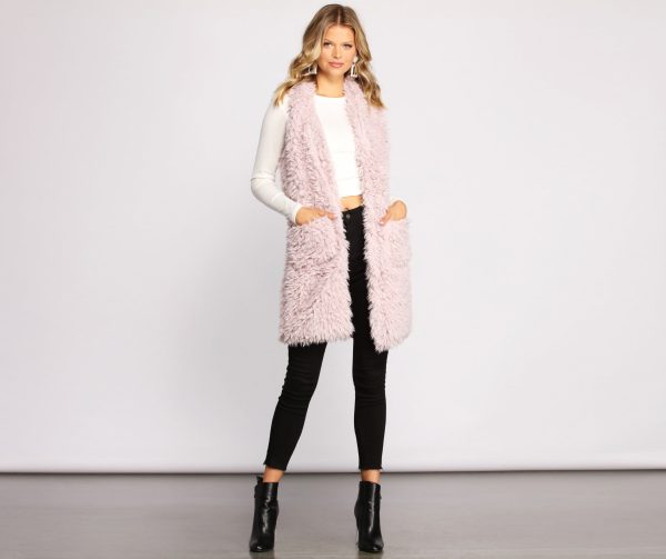 Major Fashionista Long-Line Faux Fur Vest - Image 4