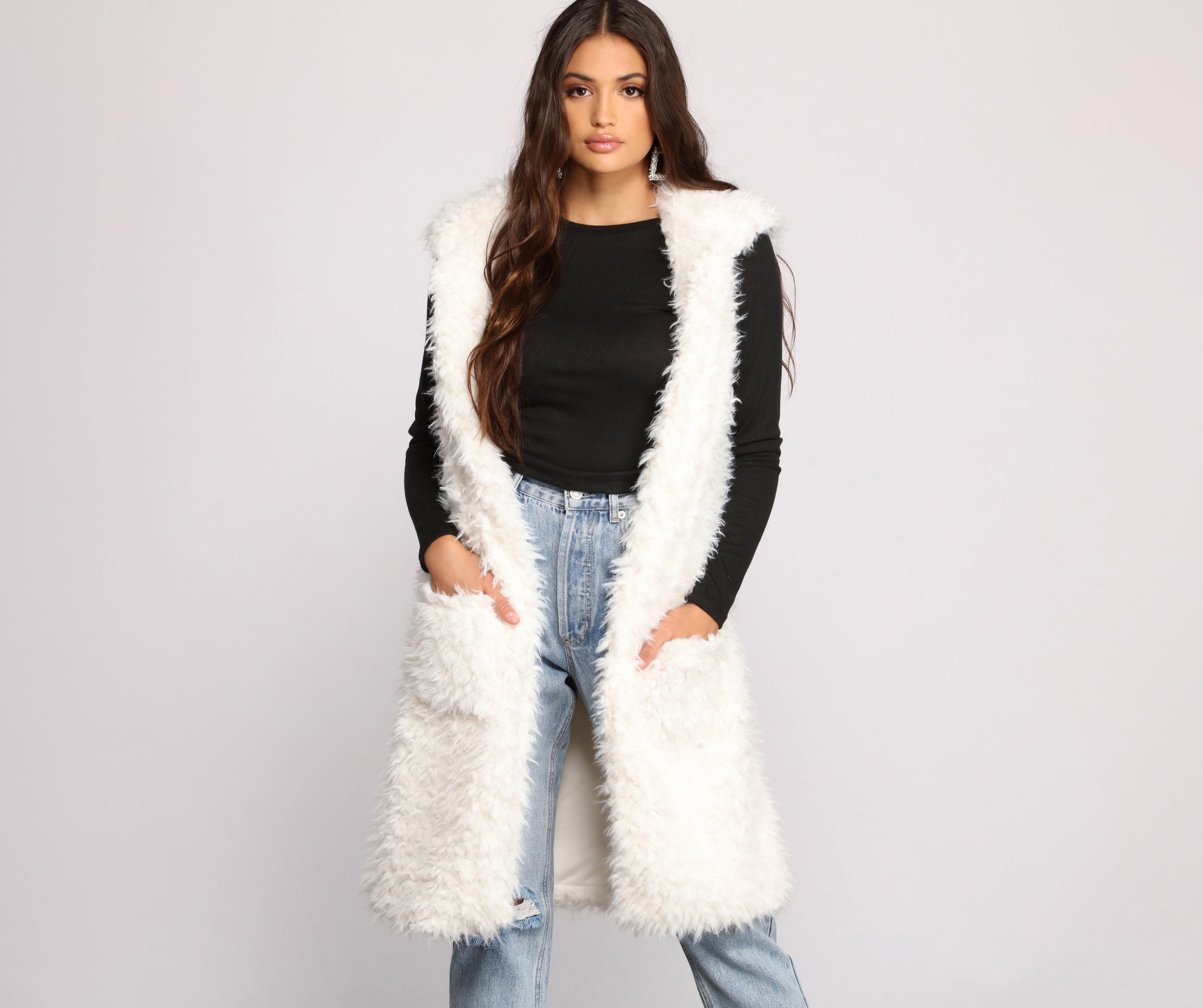 Major Diva Faux Fur Long-Line Hooded Vest - Image 4