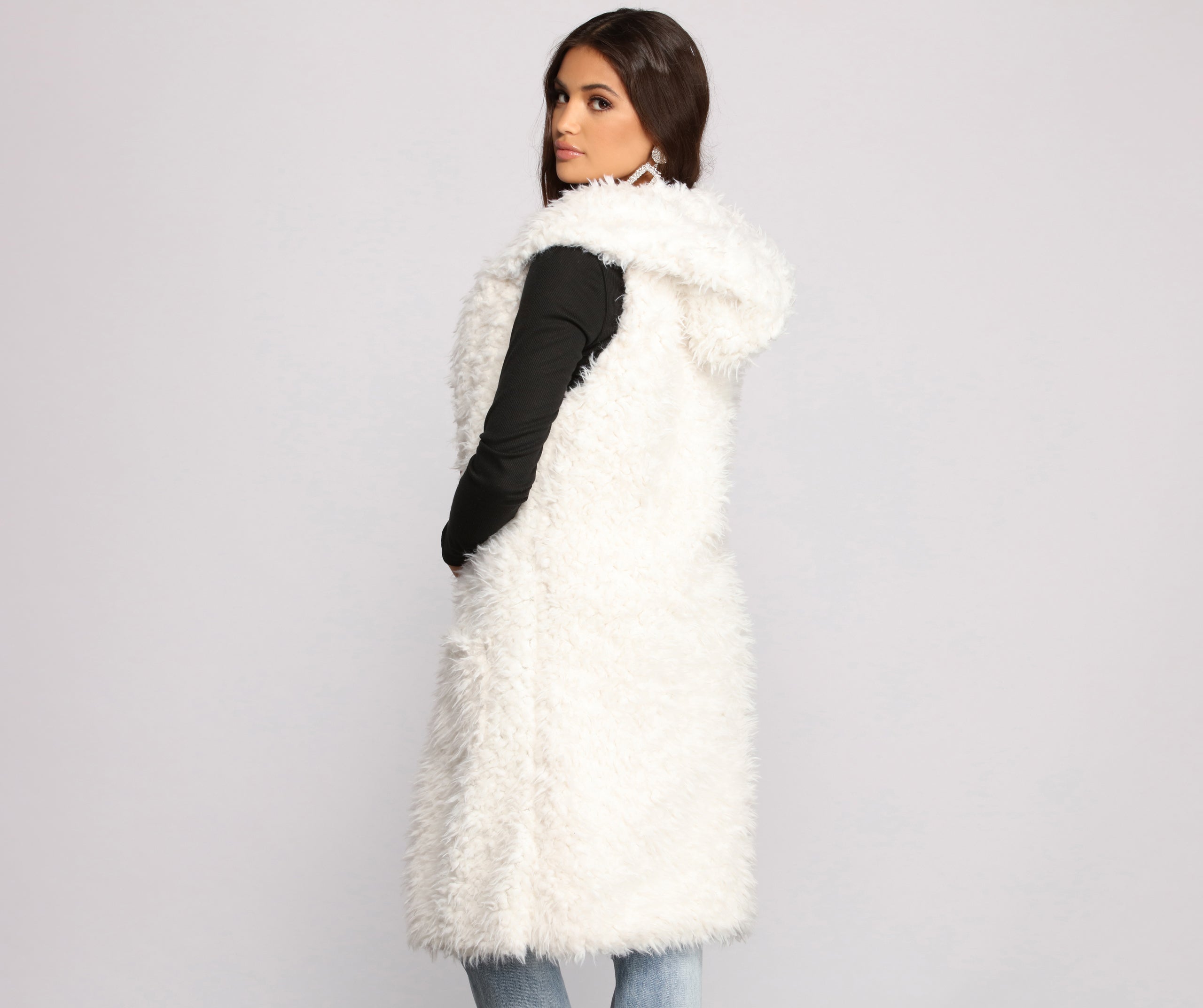 Major Diva Faux Fur Long-Line Hooded Vest - Image 6