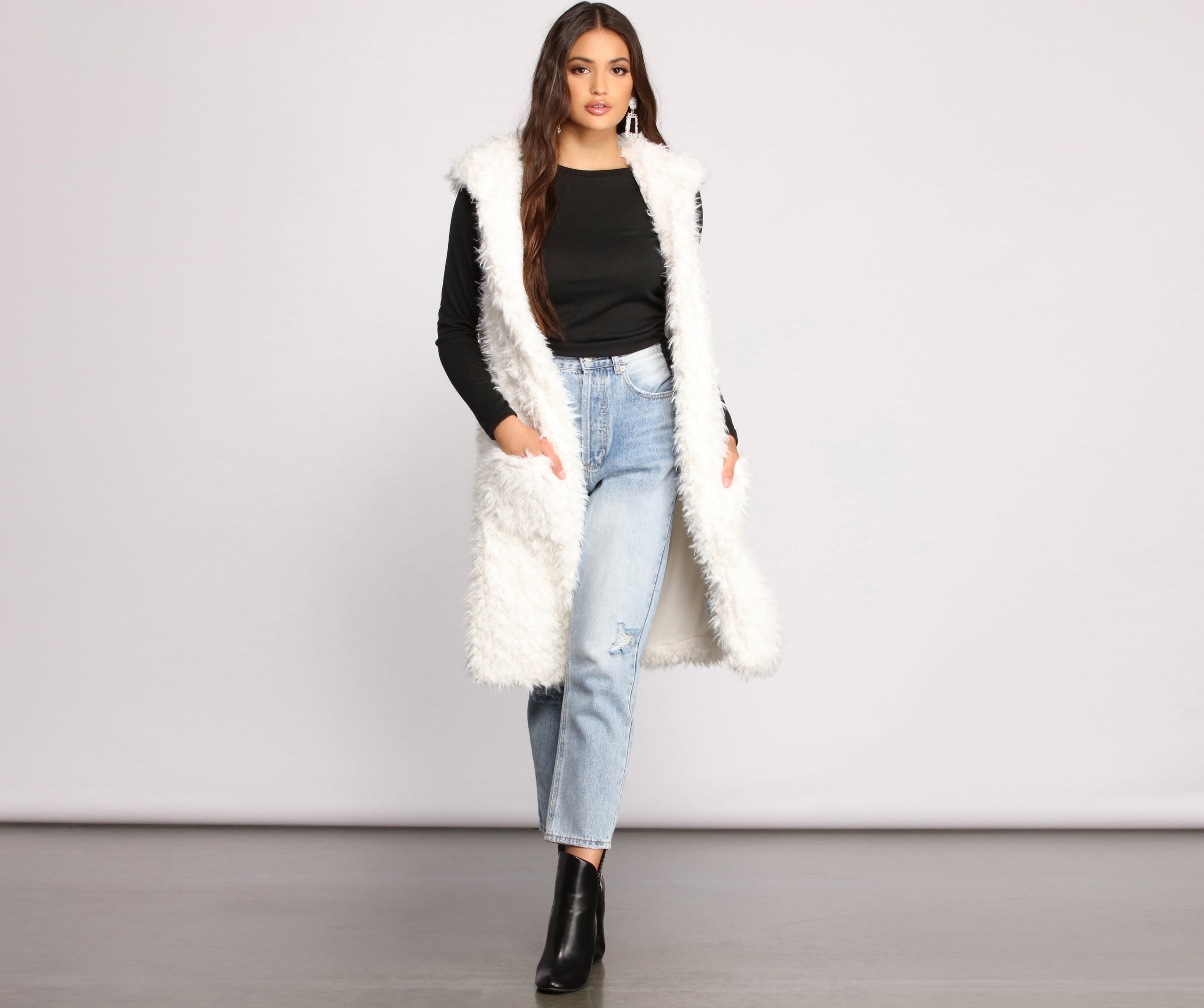 Major Diva Faux Fur Long-Line Hooded Vest - Image 5