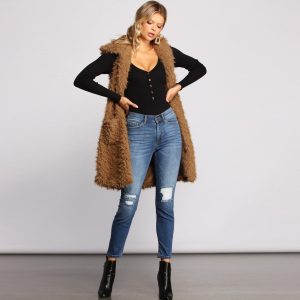 Major Diva Faux Fur Long-Line Hooded Vest