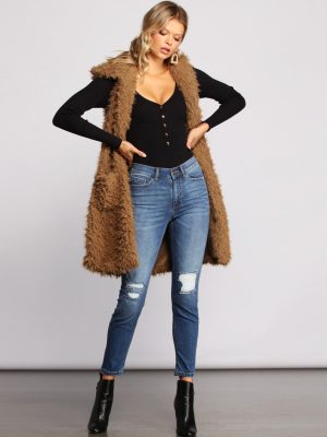 Major Diva Faux Fur Long-Line Hooded Vest
