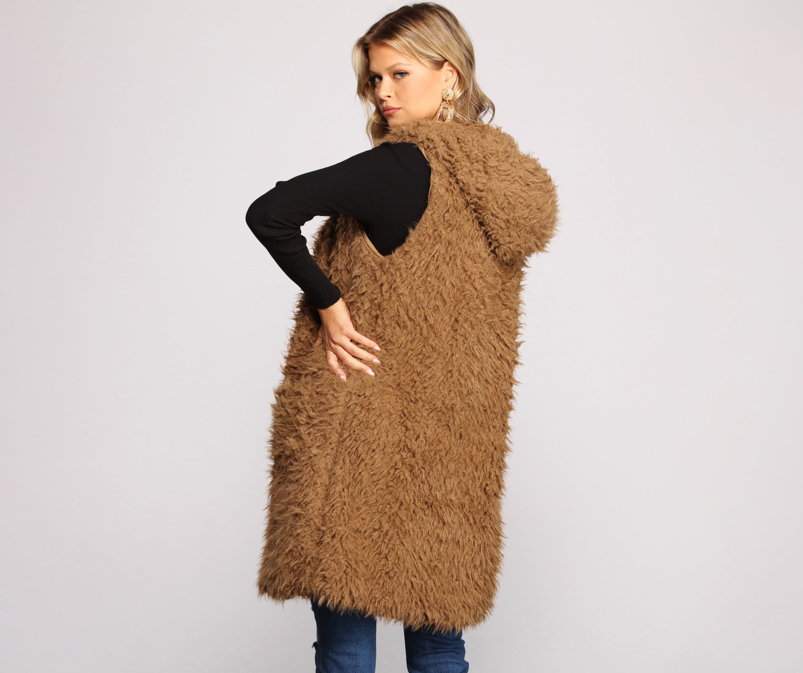 Major Diva Faux Fur Long-Line Hooded Vest - Image 2
