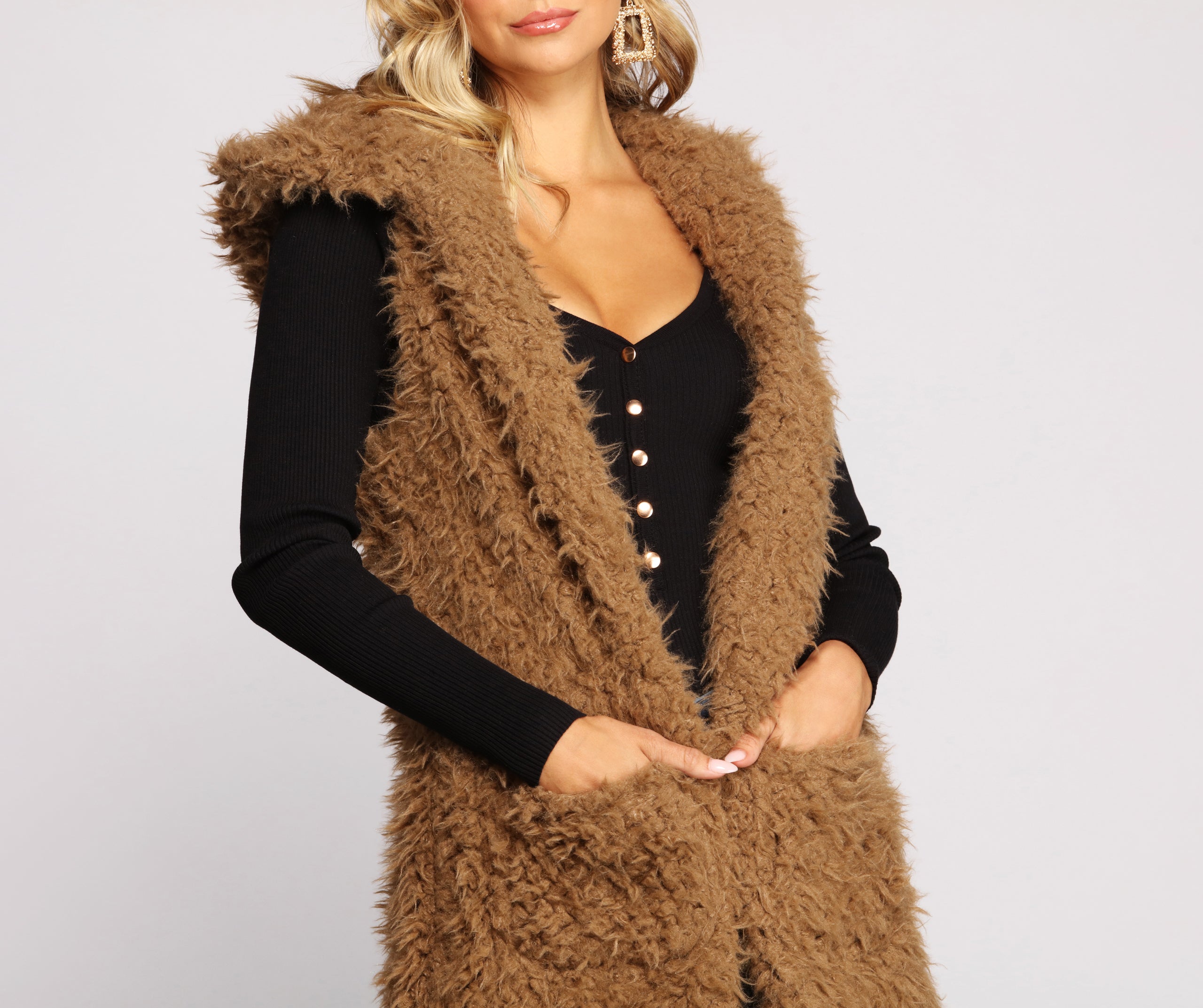 Major Diva Faux Fur Long-Line Hooded Vest - Image 3