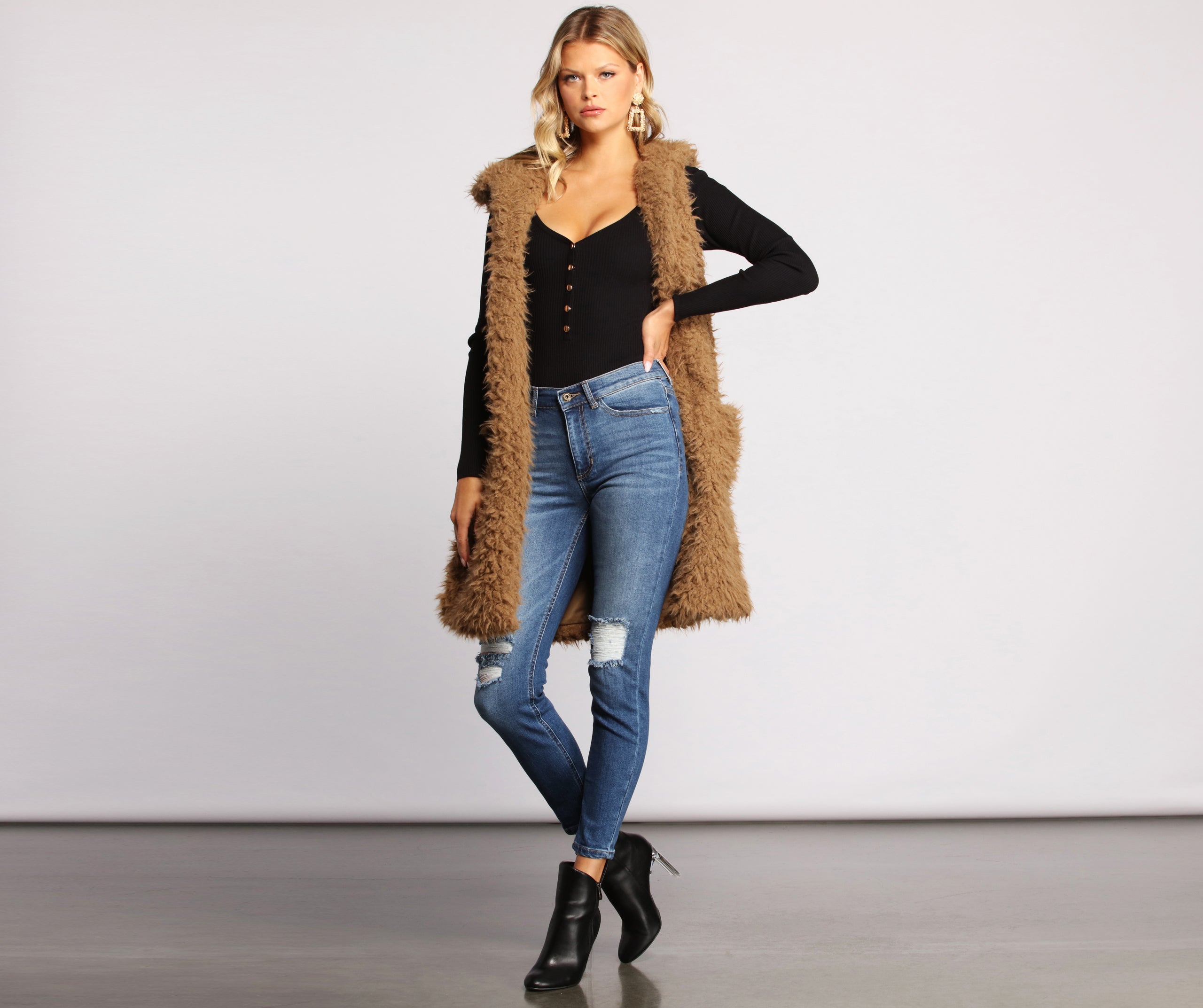 Major Diva Faux Fur Long-Line Hooded Vest - Image 12