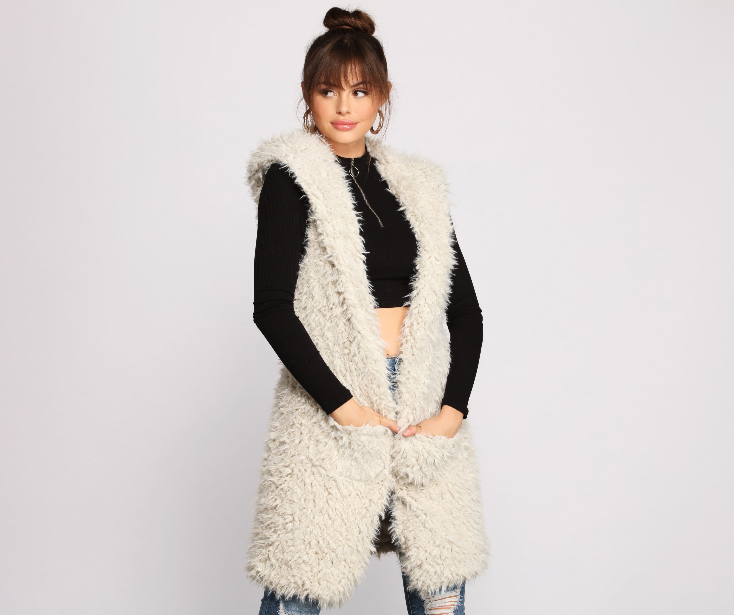 Major Diva Faux Fur Long-Line Hooded Vest - Image 8