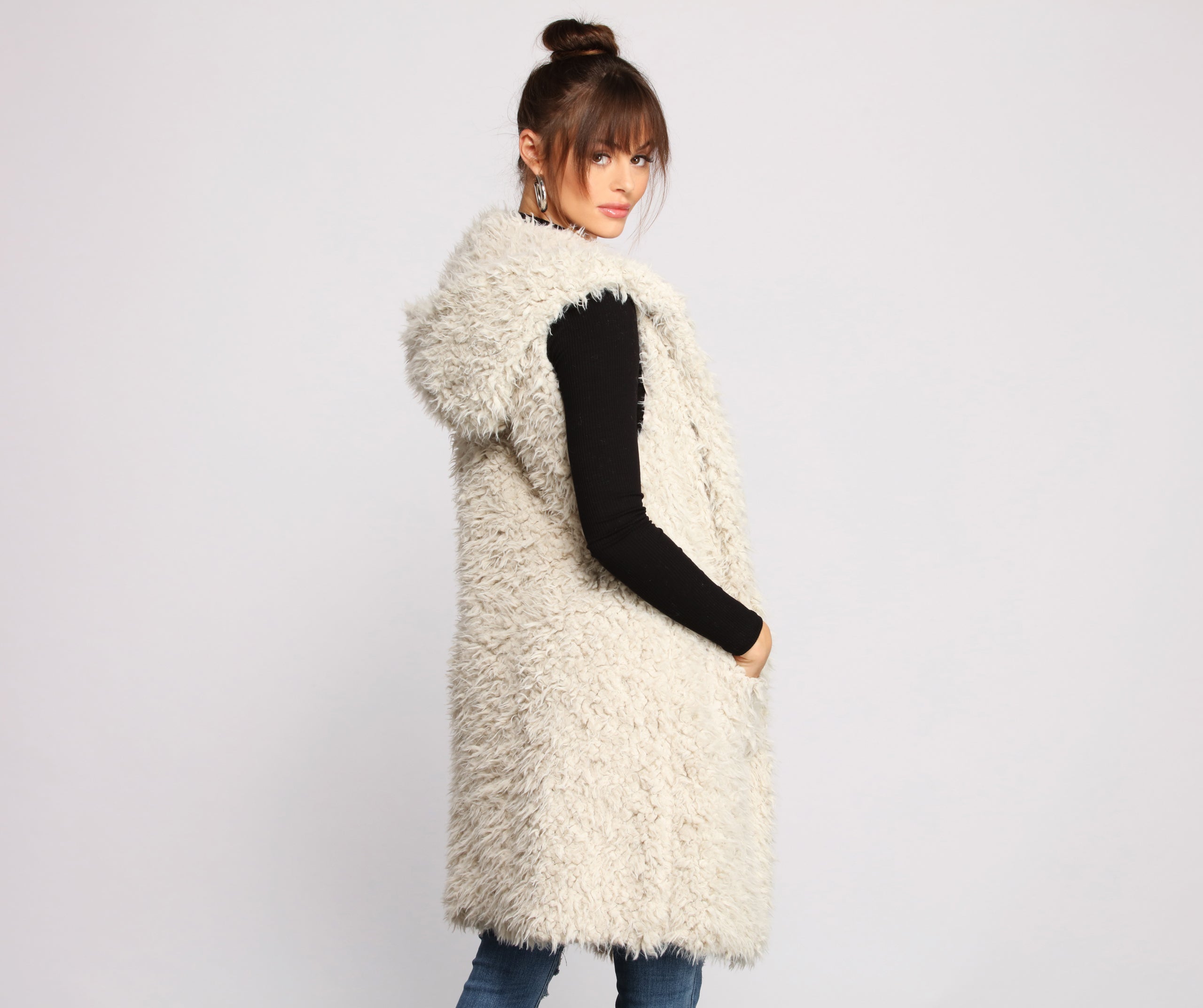 Major Diva Faux Fur Long-Line Hooded Vest - Image 9