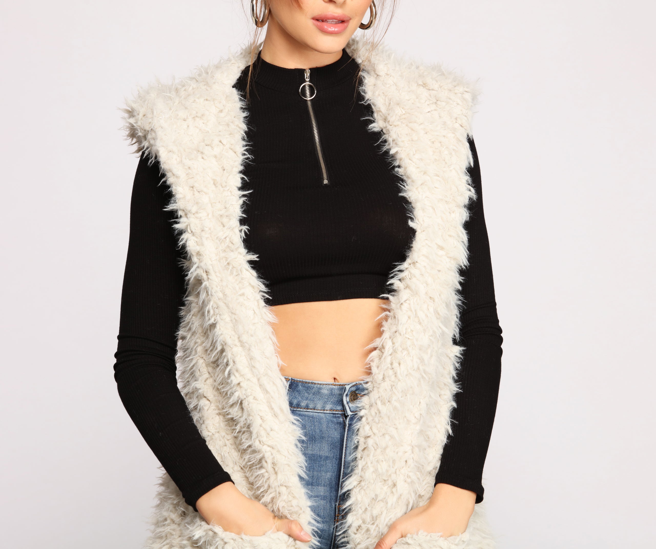 Major Diva Faux Fur Long-Line Hooded Vest - Image 10