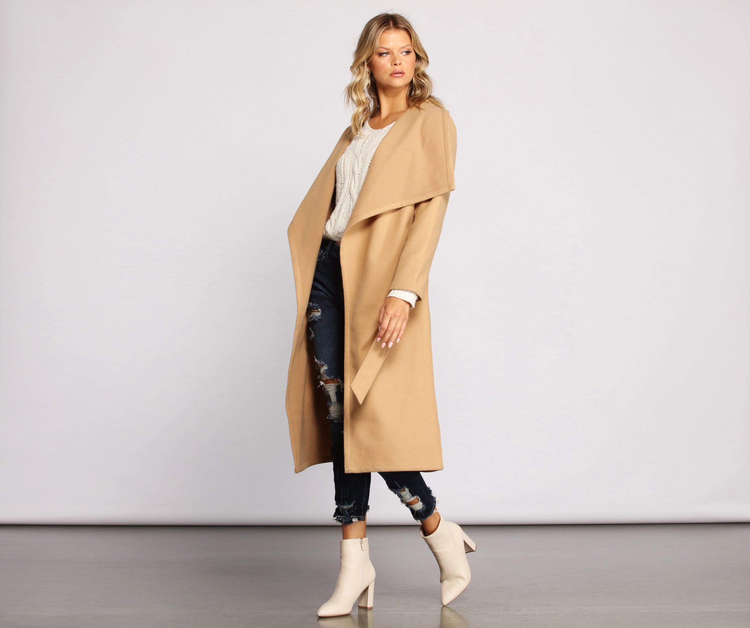 Day Chic Drape Front Belted Coat - Image 5