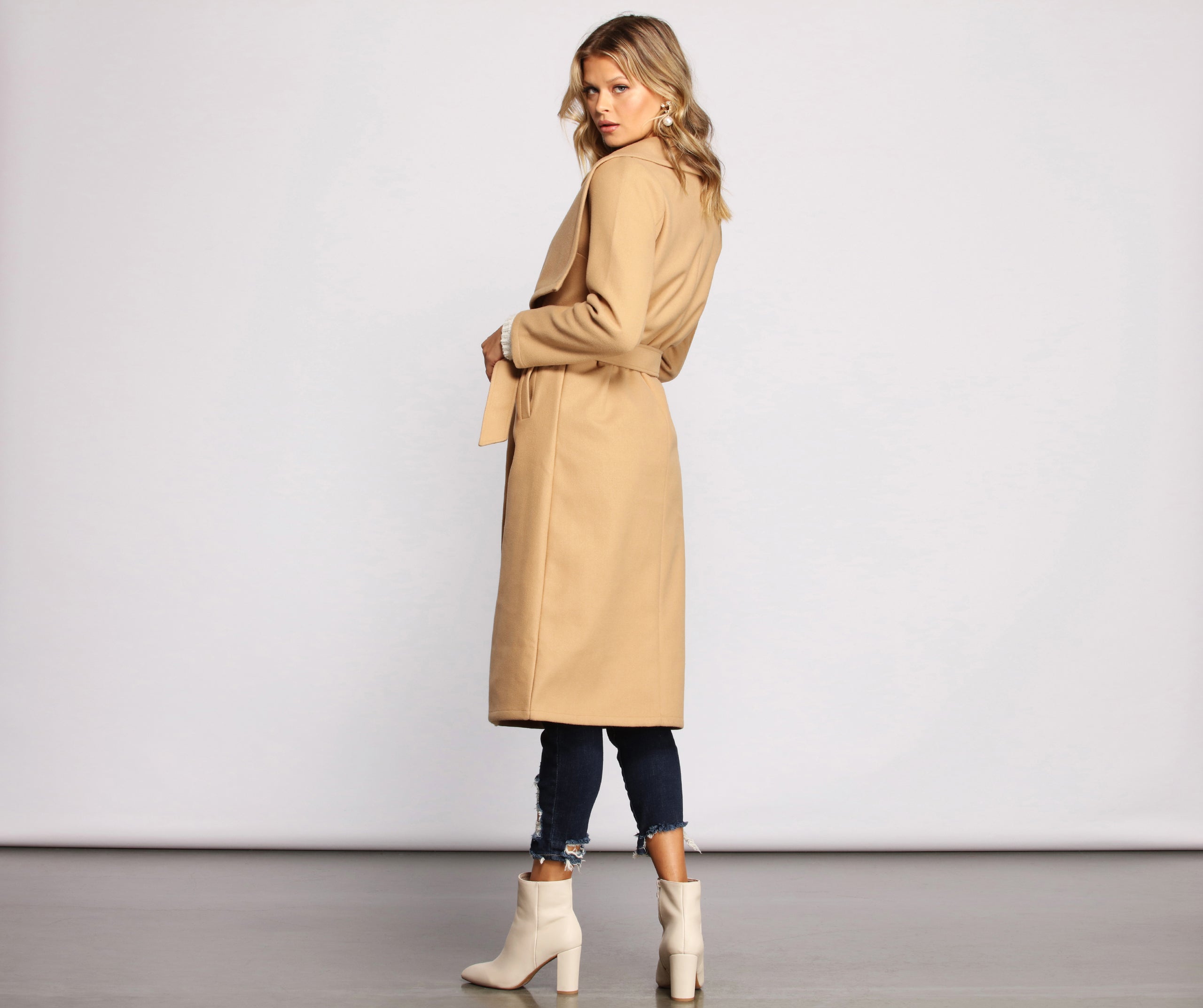 Day Chic Drape Front Belted Coat - Image 6
