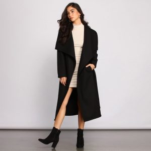 Day Chic Drape Front Belted Coat