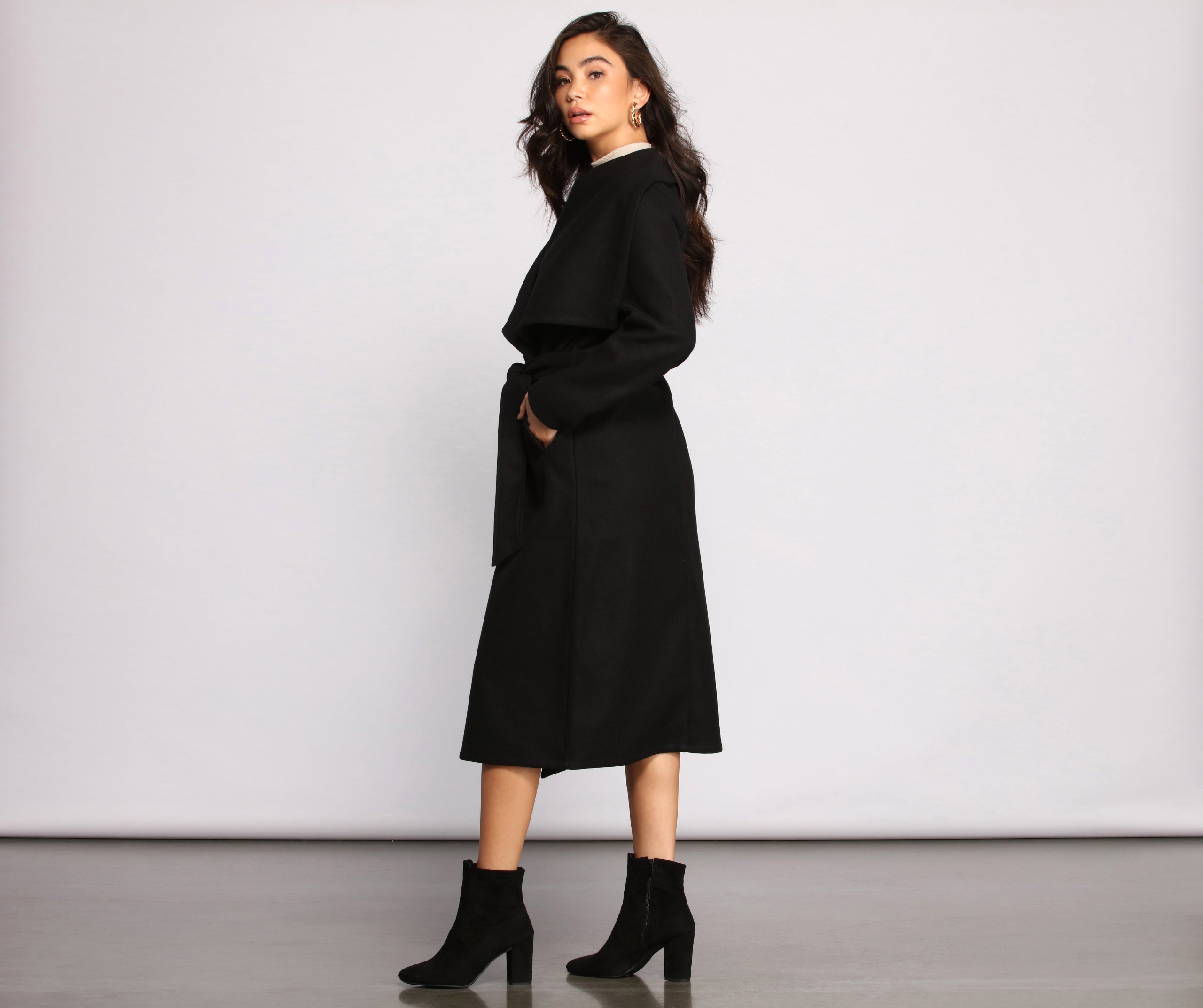 Day Chic Drape Front Belted Coat - Image 2