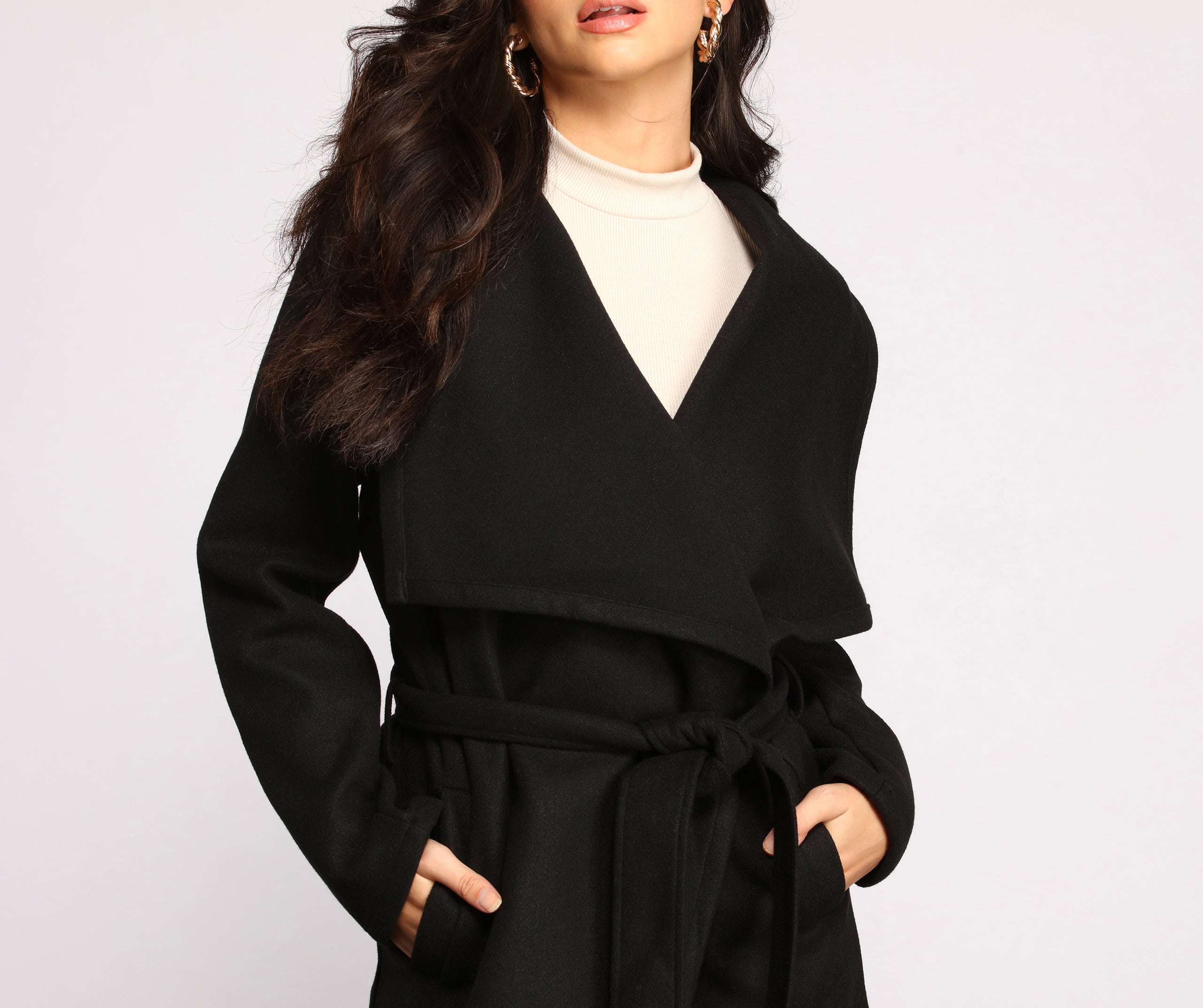 Day Chic Drape Front Belted Coat - Image 3
