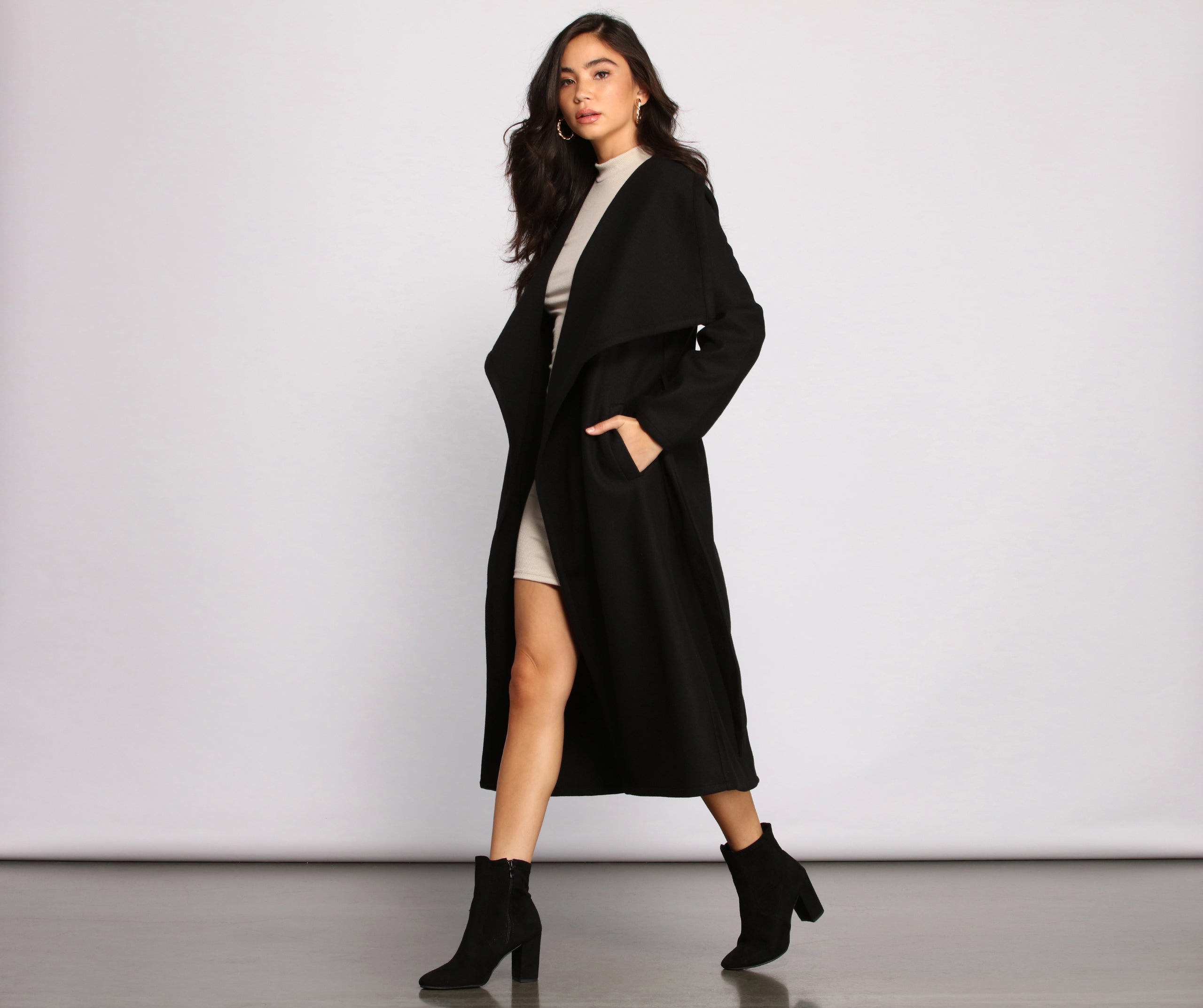 Day Chic Drape Front Belted Coat - Image 4