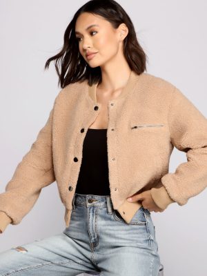 Snap Button Front Teddy Bomber Jacket