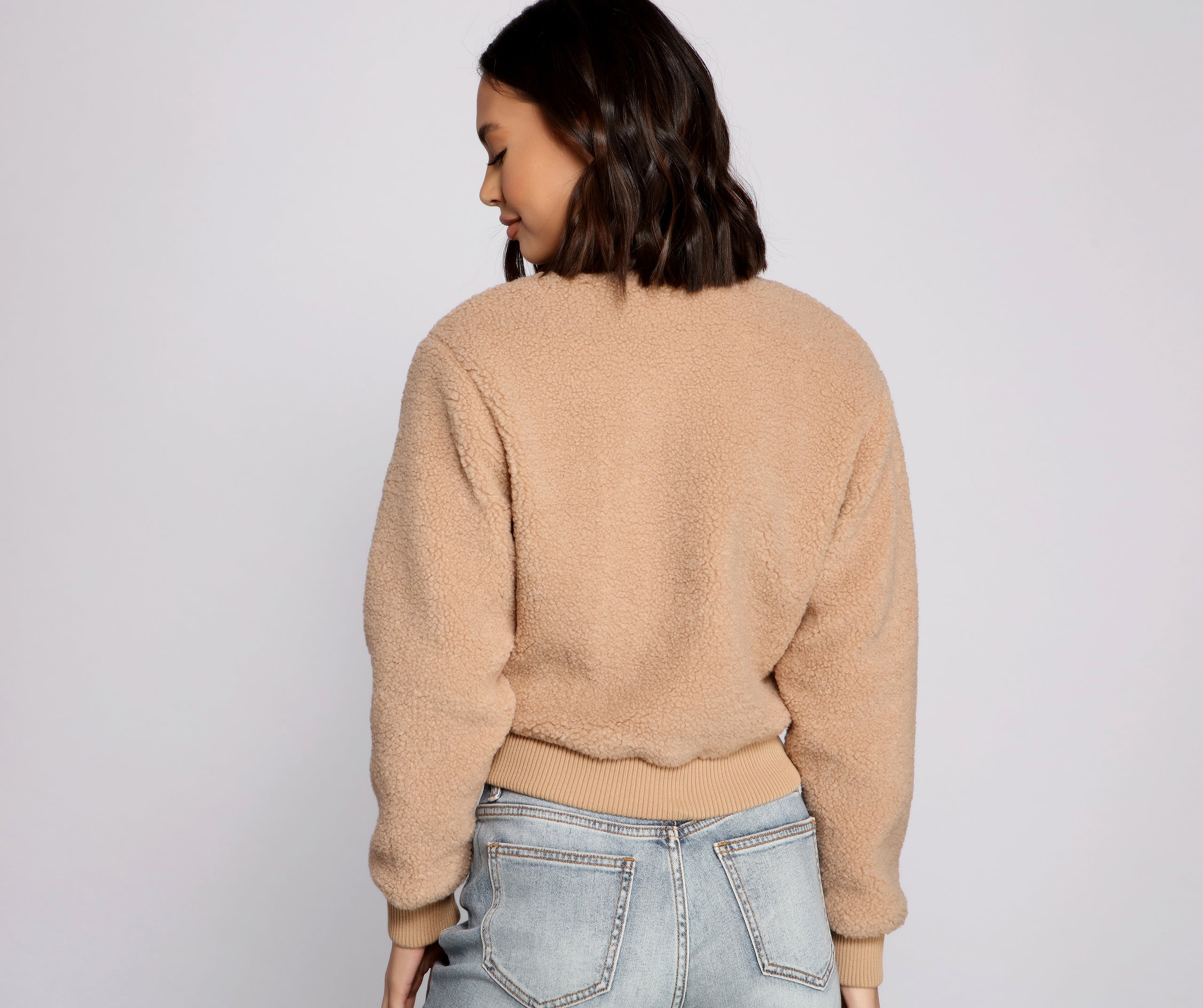 Snap Button Front Teddy Bomber Jacket - Image 2