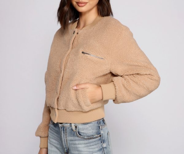 Snap Button Front Teddy Bomber Jacket - Image 4