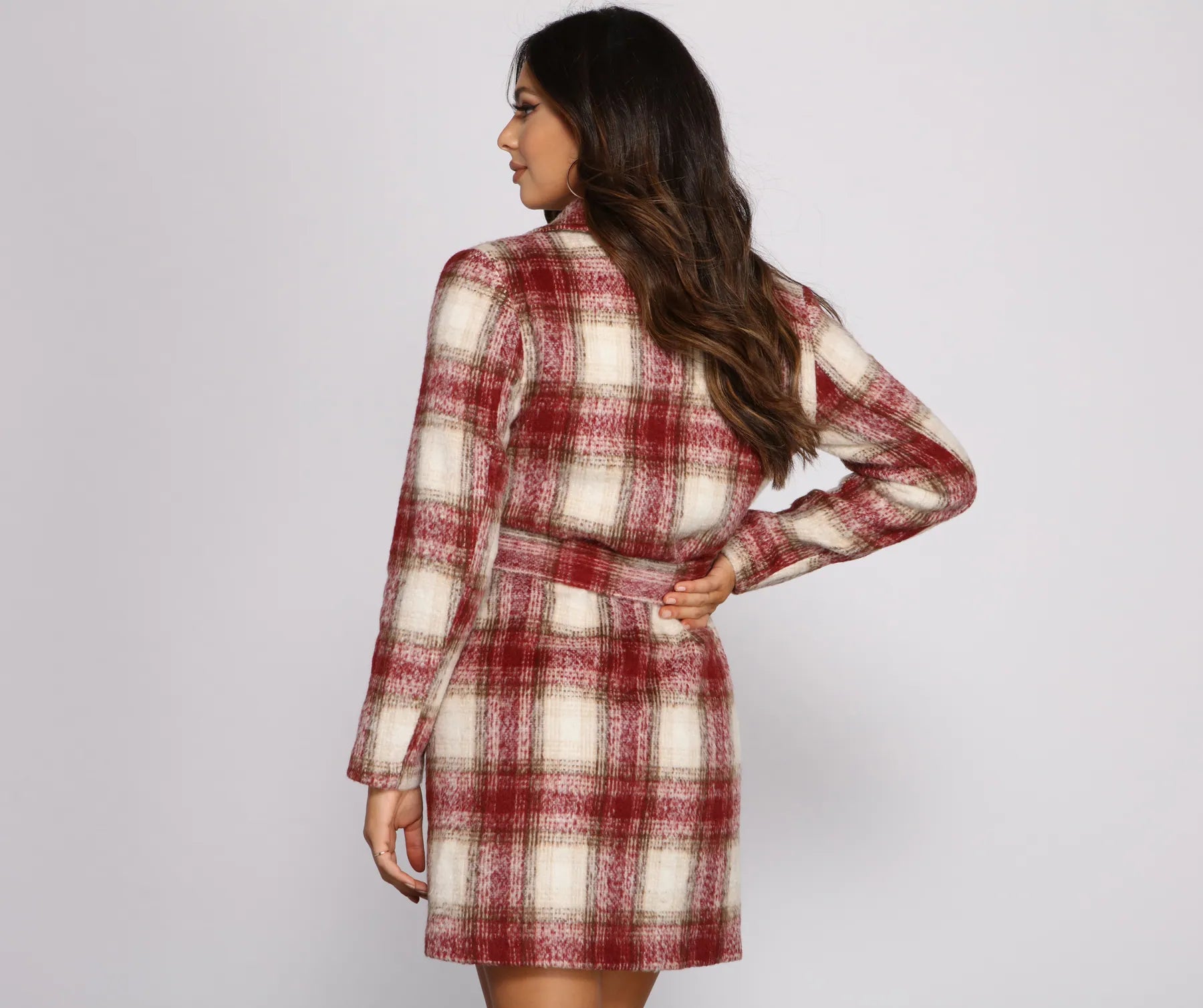 Chic In Plaid Belted Coat - Image 2