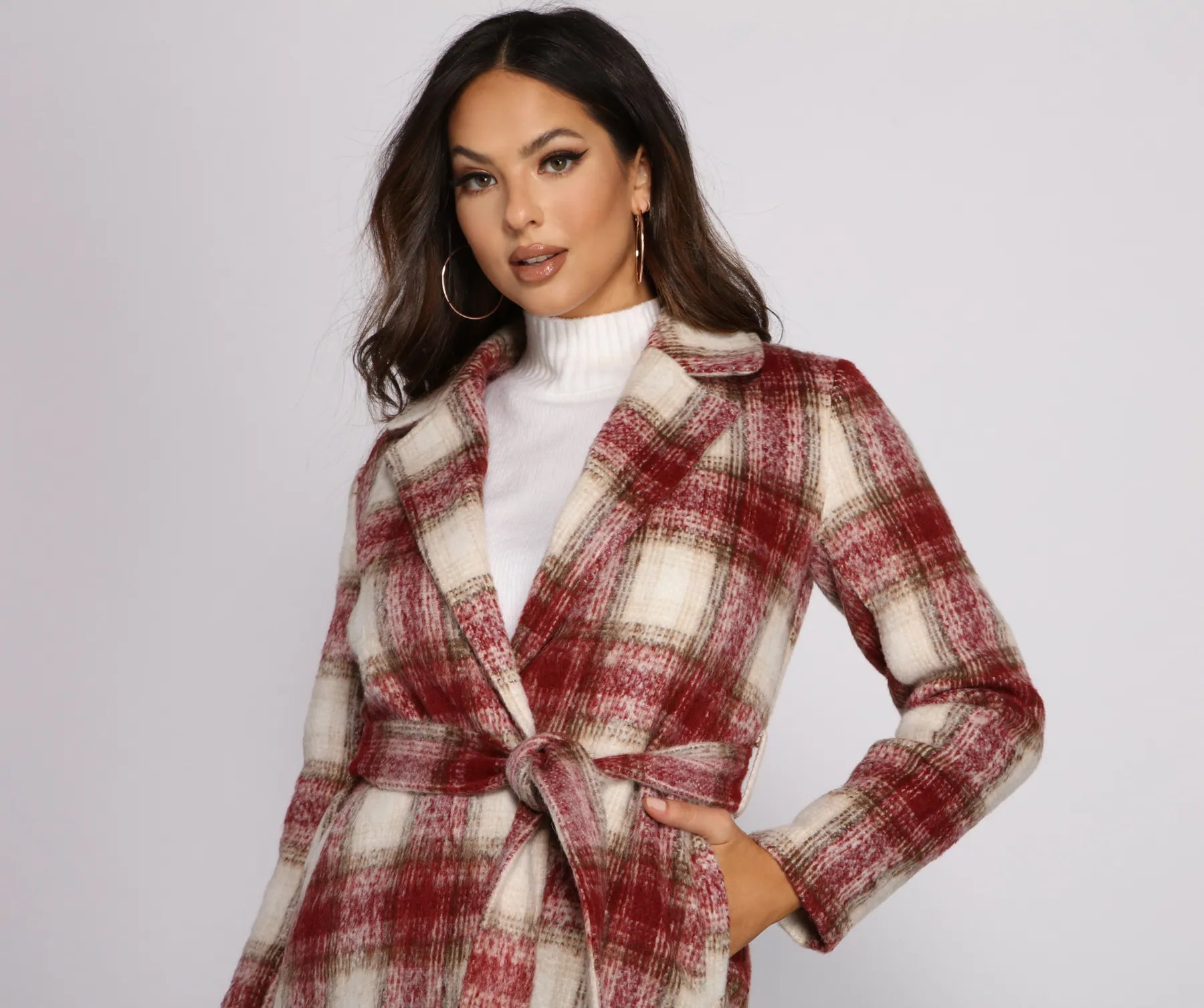 Chic In Plaid Belted Coat - Image 3